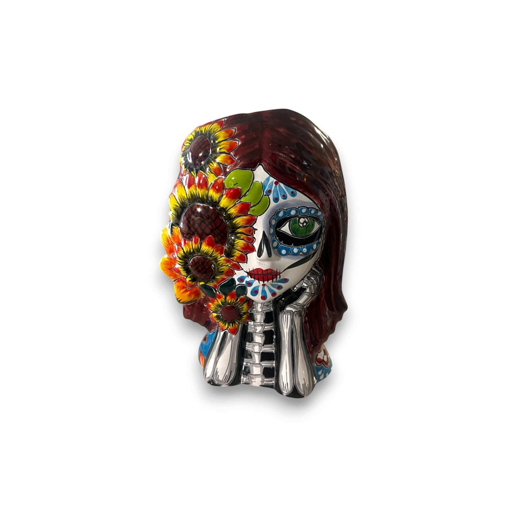 Talavera Sunflower Skull Planter | Handcrafted Day of the Dead Pot Talavera Planter La Vie Bien Talavera Sunflower Skull Planter | Handcrafted Day of the Dead Pot
