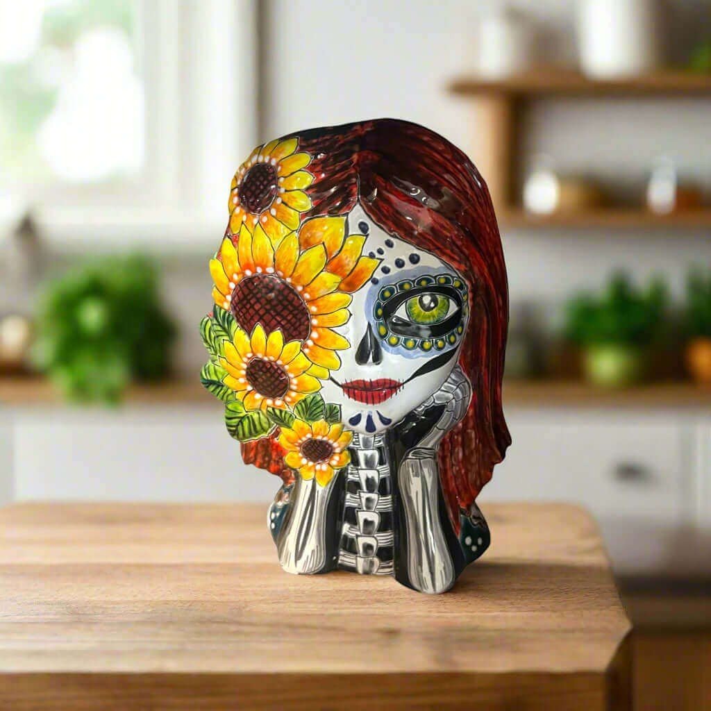 Talavera Sunflower Skull Planter | Handcrafted Day of the Dead Pot Talavera Planter La Vie Bien Talavera Sunflower Skull Planter | Handcrafted Day of the Dead Pot