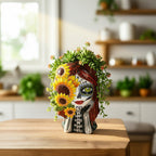 Talavera Sunflower Skull Planter | Handcrafted Day of the Dead Pot Talavera Planter La Vie Bien Talavera Sunflower Skull Planter | Handcrafted Day of the Dead Pot