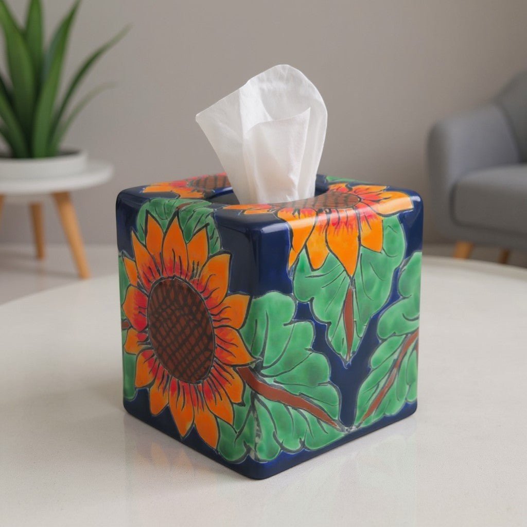 Talavera Sunflower Tissue Box | Hand-Painted Ceramic Decor Talavera Tissue Box La Vie Bien Talavera Sunflower Tissue Box | Hand-Painted Ceramic Decor