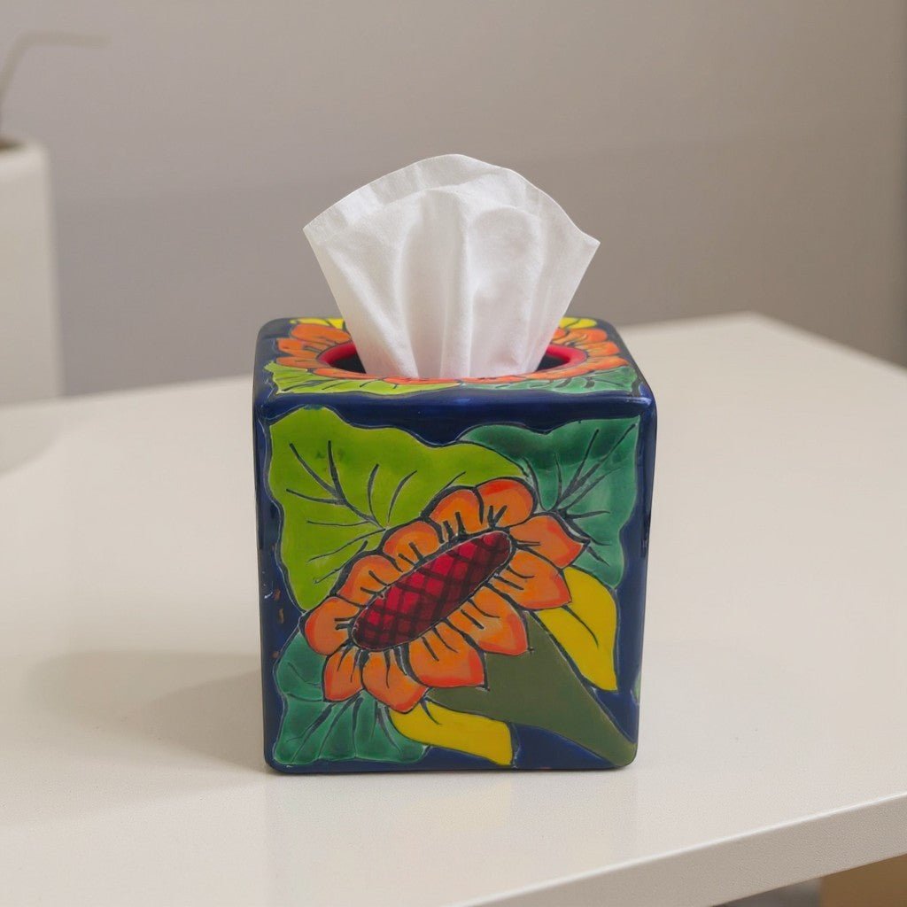 Talavera Sunflower Tissue Box | Hand-Painted Ceramic Decor Talavera Tissue Box La Vie Bien Talavera Sunflower Tissue Box | Hand-Painted Ceramic Decor