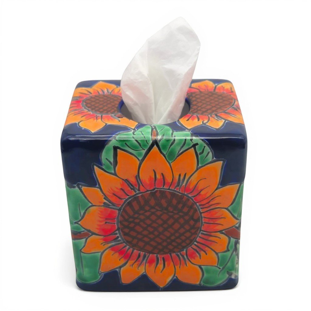 Talavera Sunflower Tissue Box | Hand-Painted Ceramic Decor Talavera Tissue Box La Vie Bien Talavera Sunflower Tissue Box | Hand-Painted Ceramic Decor
