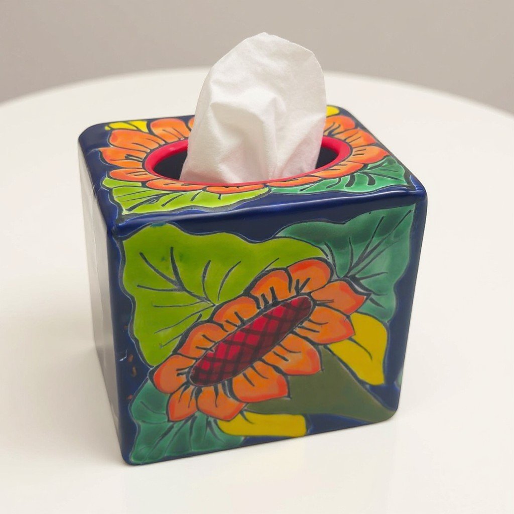 Talavera Sunflower Tissue Box | Hand-Painted Ceramic Decor Talavera Tissue Box La Vie Bien Talavera Sunflower Tissue Box | Hand-Painted Ceramic Decor