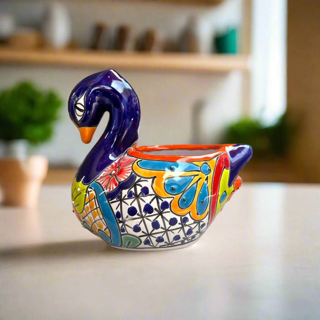 Talavera Swan Planter | Colorful Hand - Painted Mexican Pottery Talavera Planter La Vie Bien Talavera Swan Planter | Colorful Hand - Painted Mexican Pottery