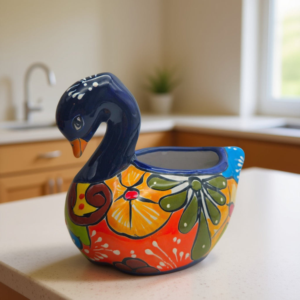 Talavera Swan Planter | Colorful Hand - Painted Mexican Pottery Talavera Planter La Vie Bien Talavera Swan Planter | Colorful Hand - Painted Mexican Pottery