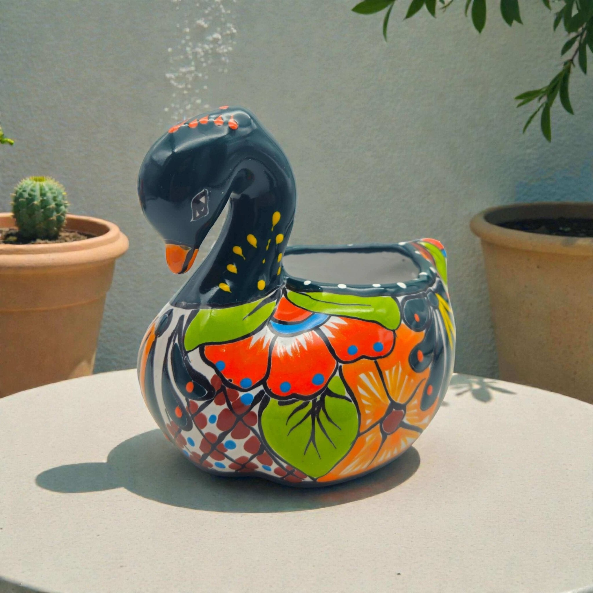 Talavera Swan Planter | Colorful Hand - Painted Mexican Pottery Talavera Planter La Vie Bien Talavera Swan Planter | Colorful Hand - Painted Mexican Pottery