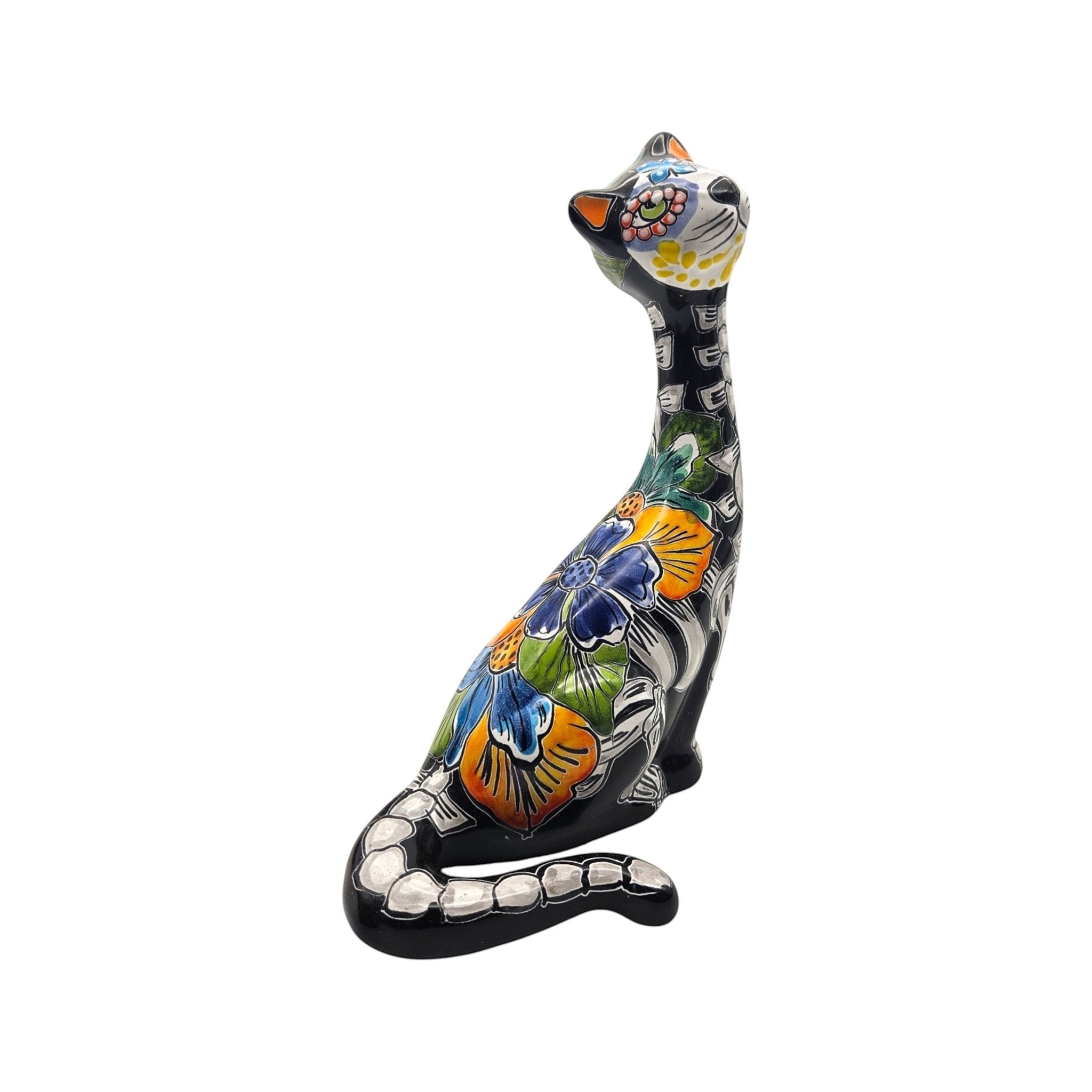 Talavera Tall Cat Figurine | Hand-Painted Day of the Dead Art Talavera Statue La Vie Bien Talavera Tall Cat Figurine | Hand-Painted Day of the Dead Art