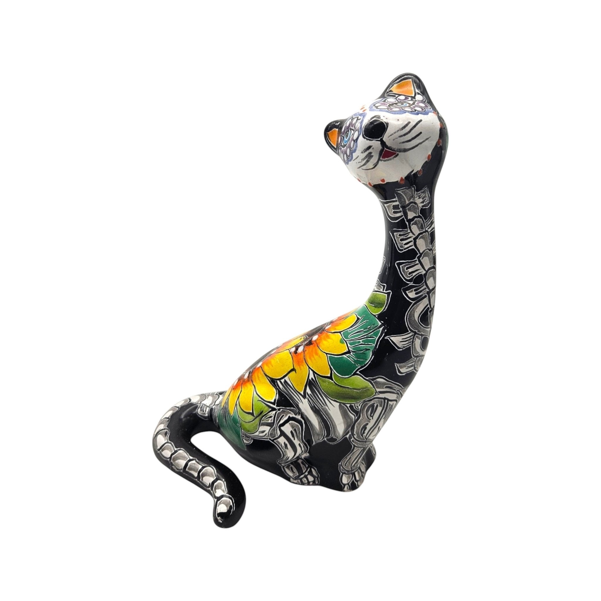Talavera Tall Cat Figurine | Hand-Painted Day of the Dead Art Talavera Statue La Vie Bien Talavera Tall Cat Figurine | Hand-Painted Day of the Dead Art