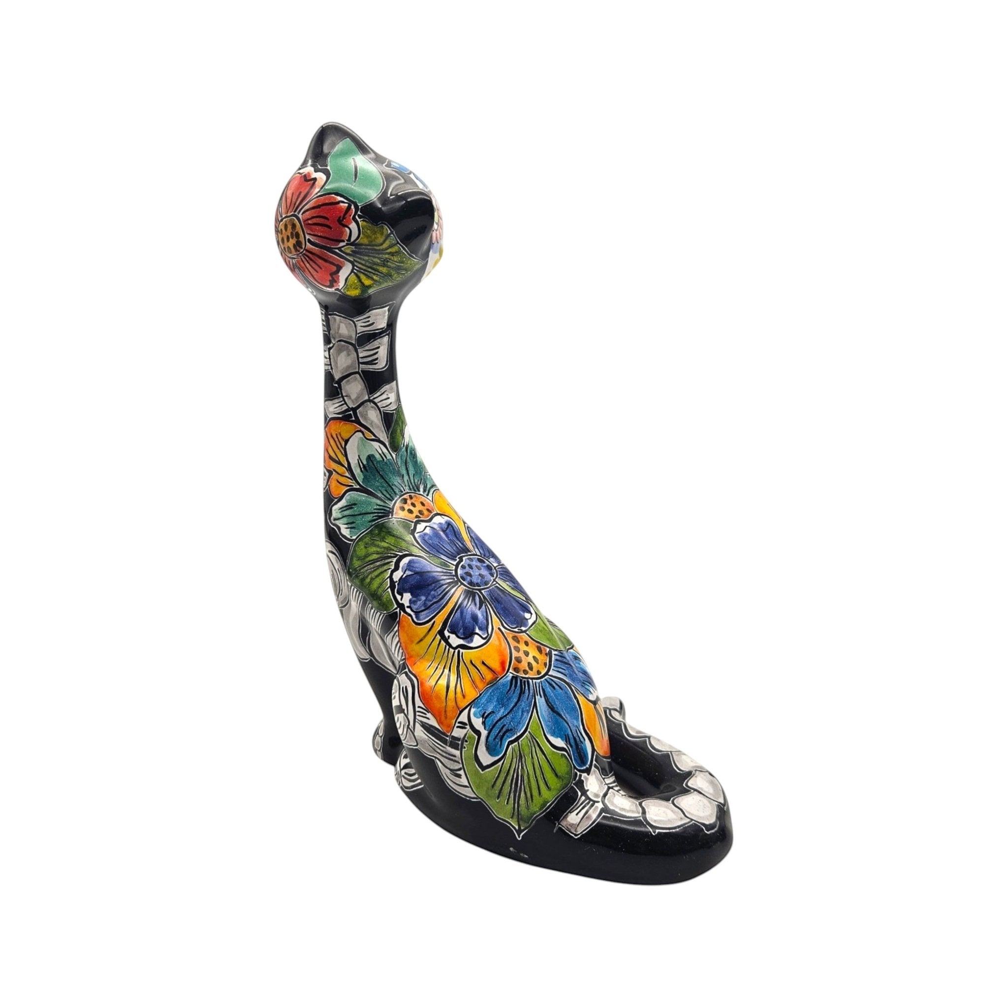 Talavera Tall Cat Figurine | Hand-Painted Day of the Dead Art Talavera Statue La Vie Bien Talavera Tall Cat Figurine | Hand-Painted Day of the Dead Art