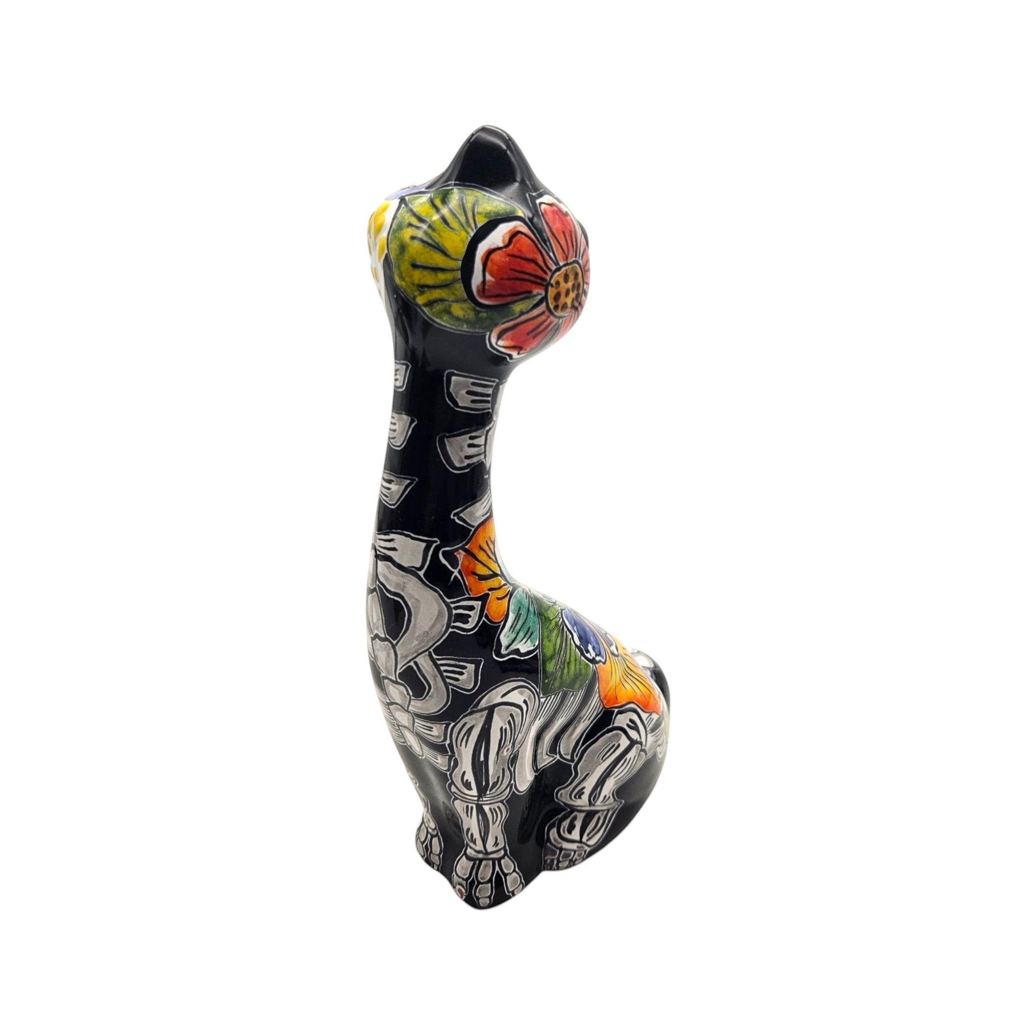 Talavera Tall Cat Figurine | Hand-Painted Day of the Dead Art Talavera Statue La Vie Bien Talavera Tall Cat Figurine | Hand-Painted Day of the Dead Art