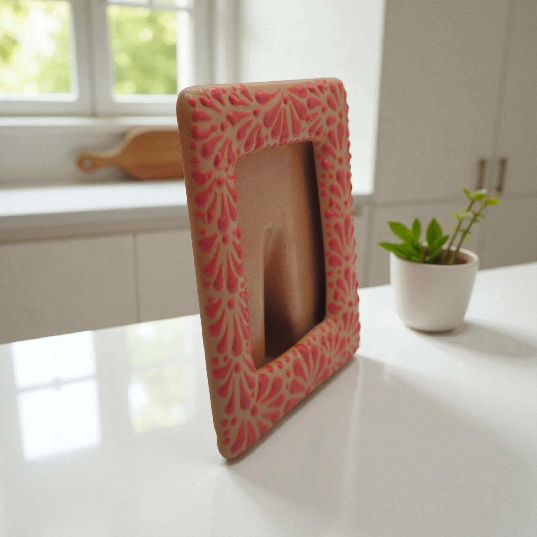 Talavera Terracotta Photo Frame | Pink Floral Accent Talavera Picture Frame La Vie Bien Talavera Terracotta Photo Frame | Pink Floral Accent