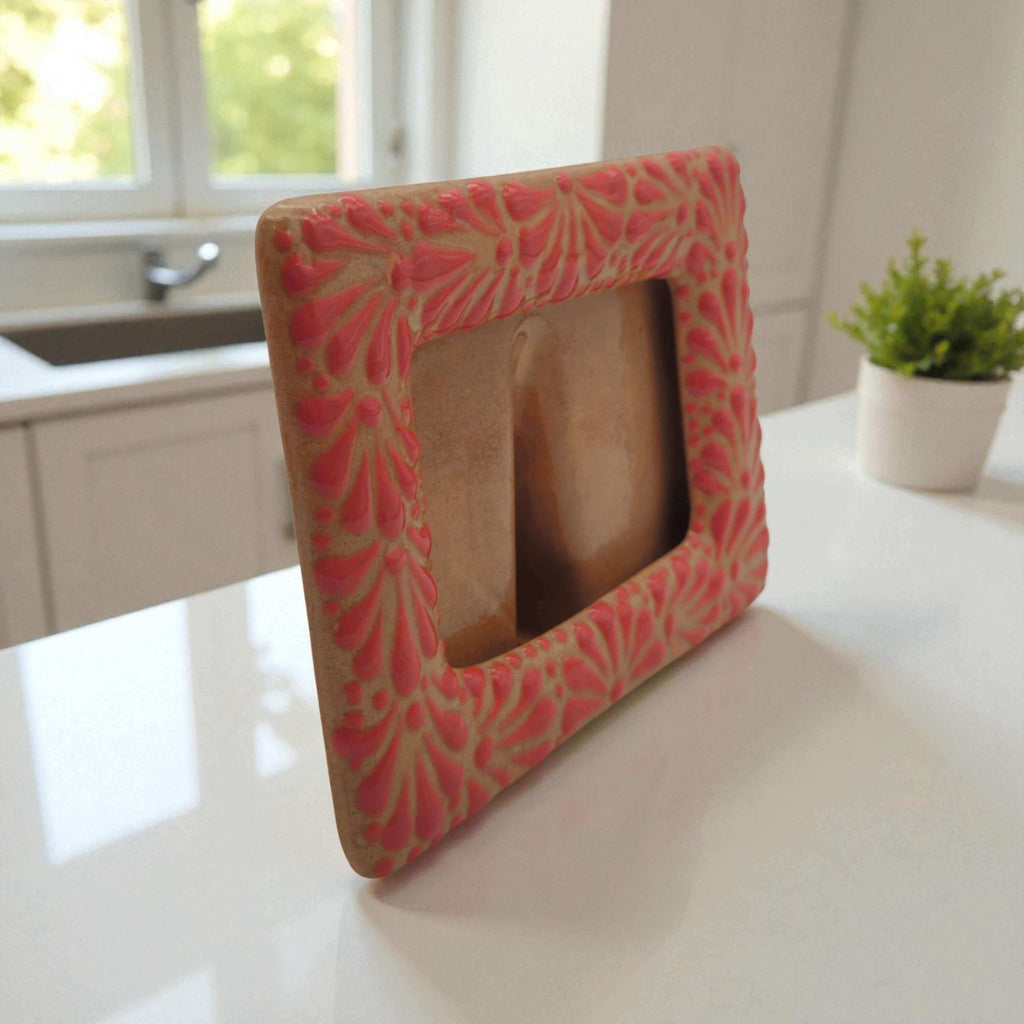 Talavera Terracotta Photo Frame | Pink Floral Accent Talavera Picture Frame La Vie Bien Talavera Terracotta Photo Frame | Pink Floral Accent