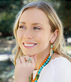 Talavera Tile and Blue Turquoise Golden Dangle Earrings by Barse Jewelry
