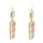Talavera Tile and Blue Turquoise Golden Dangle Earrings by Barse Jewelry