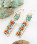 Talavera Tile and Blue Turquoise Golden Dangle Earrings by Barse Jewelry