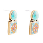 Talavera Tile Blue Turquoise Golden Drop Earrings