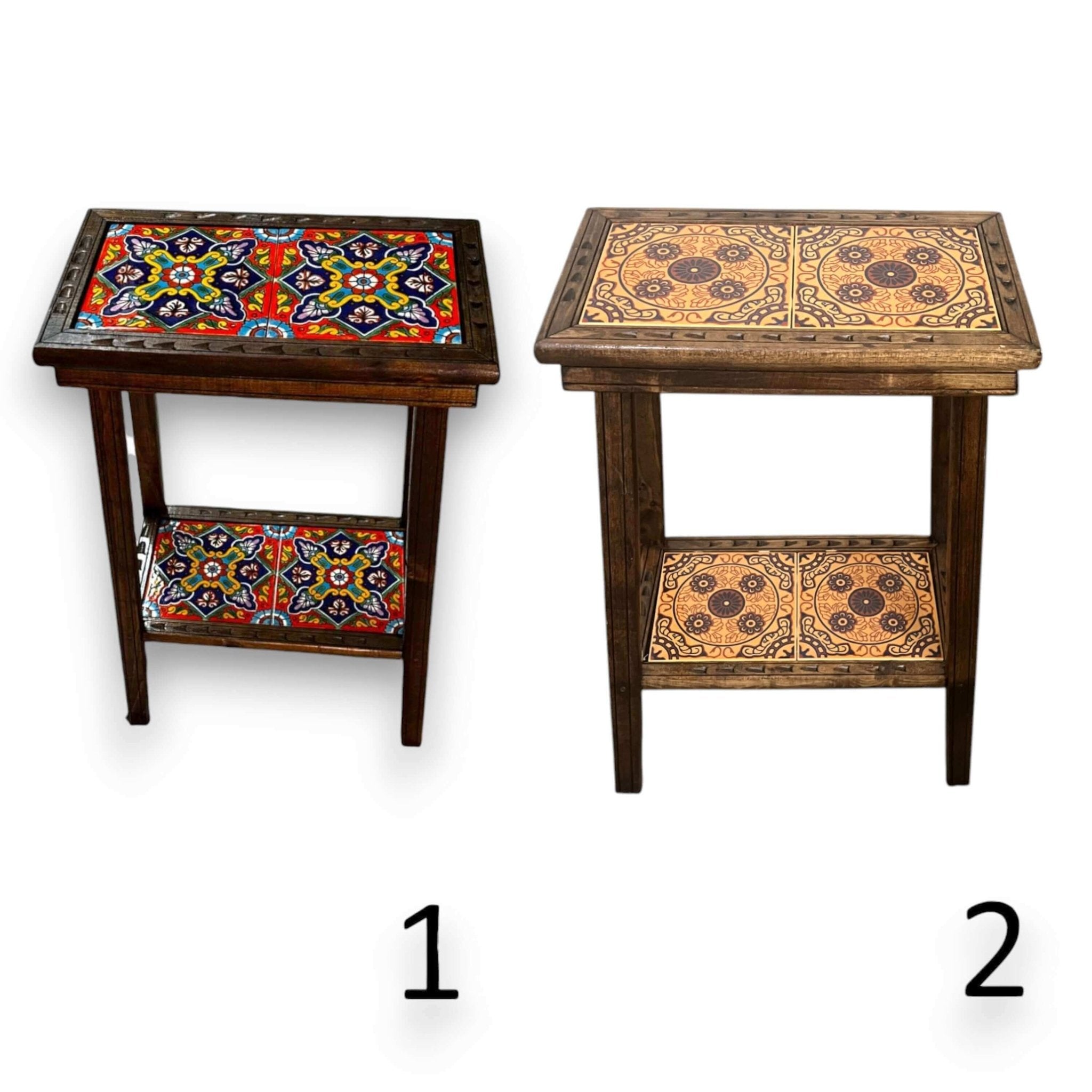 Talavera Tile End Table | Handmade Mexican Wood Accent Furniture Mexican End Table La Vie Bien Talavera Tile End Table | Handmade Mexican Wood Accent Furniture