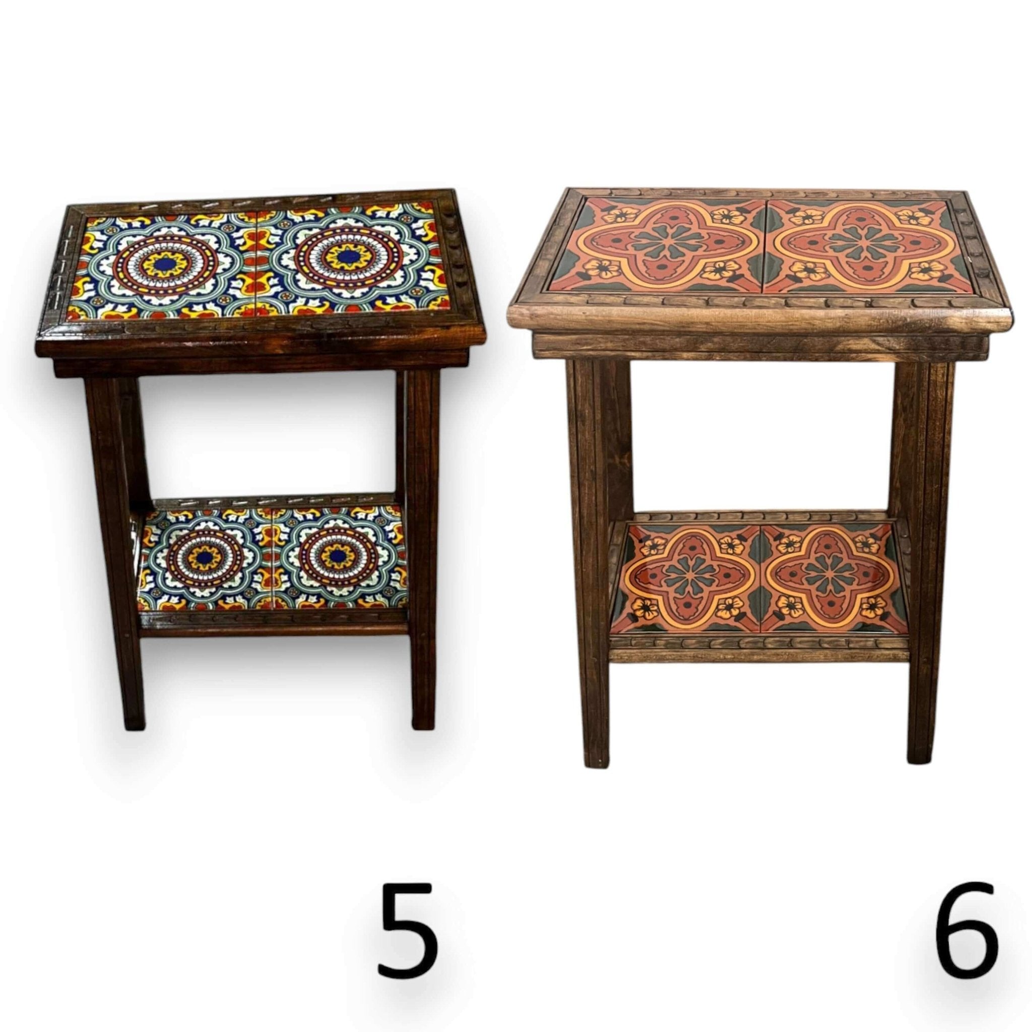 Talavera Tile End Table | Handmade Mexican Wood Accent Furniture Mexican End Table La Vie Bien Talavera Tile End Table | Handmade Mexican Wood Accent Furniture