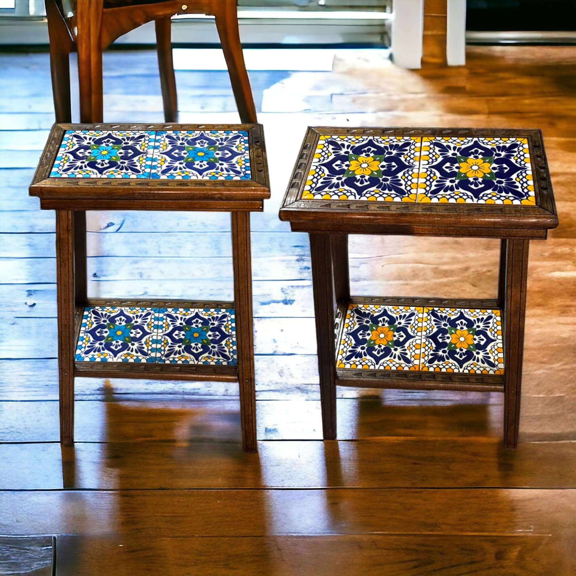 Talavera Tile End Table | Handmade Mexican Wood Accent Furniture Mexican End Table La Vie Bien Talavera Tile End Table | Handmade Mexican Wood Accent Furniture