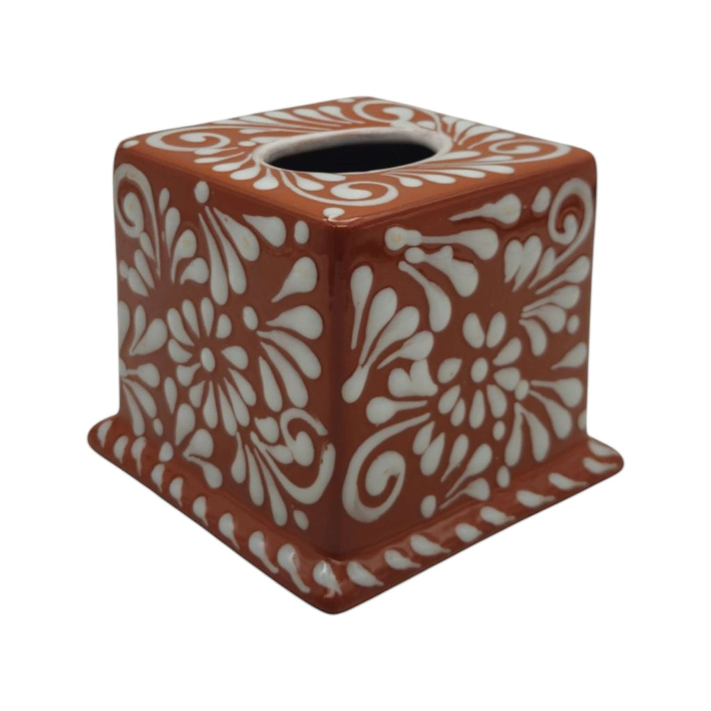 Talavera Tissue Box | Brown & White Floral Design Talavera Tissue Box La Vie Bien Talavera Tissue Box | Brown & White Floral Design