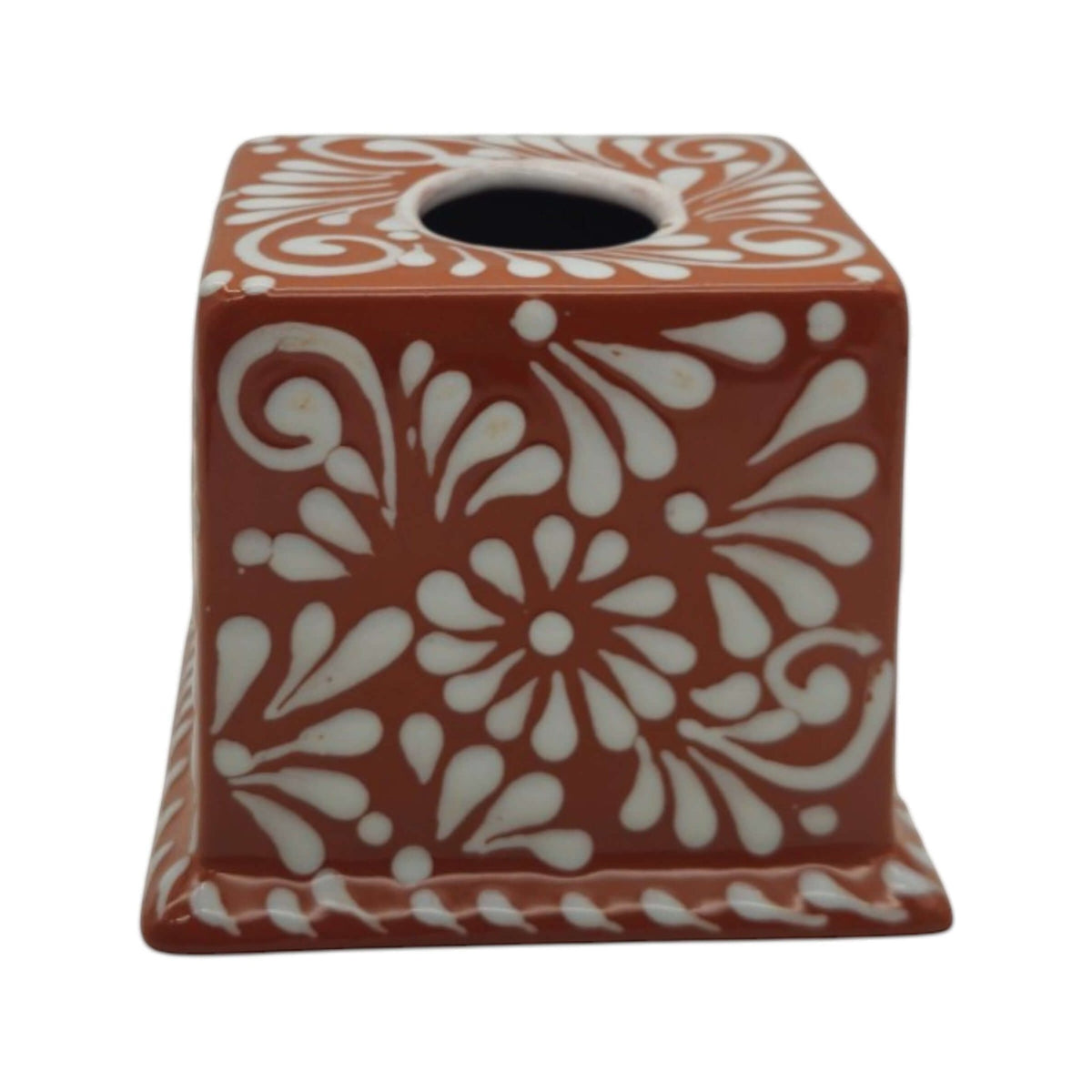 Talavera Tissue Box | Brown & White Floral Design Talavera Tissue Box La Vie Bien Talavera Tissue Box | Brown & White Floral Design