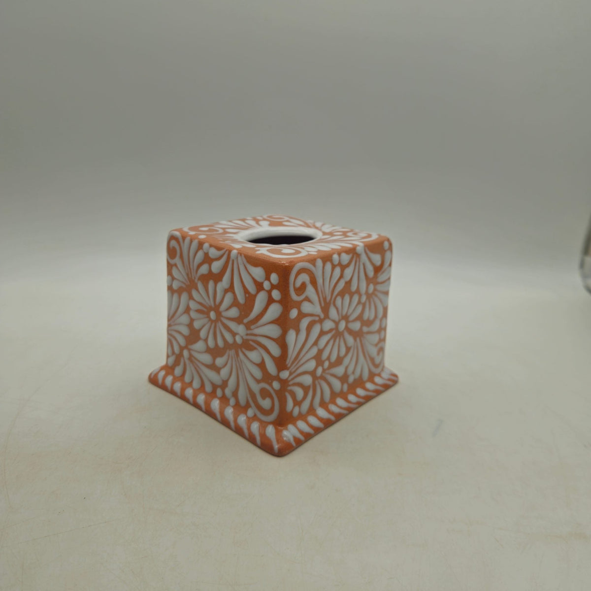 Talavera Tissue Box | Brown & White Floral Design