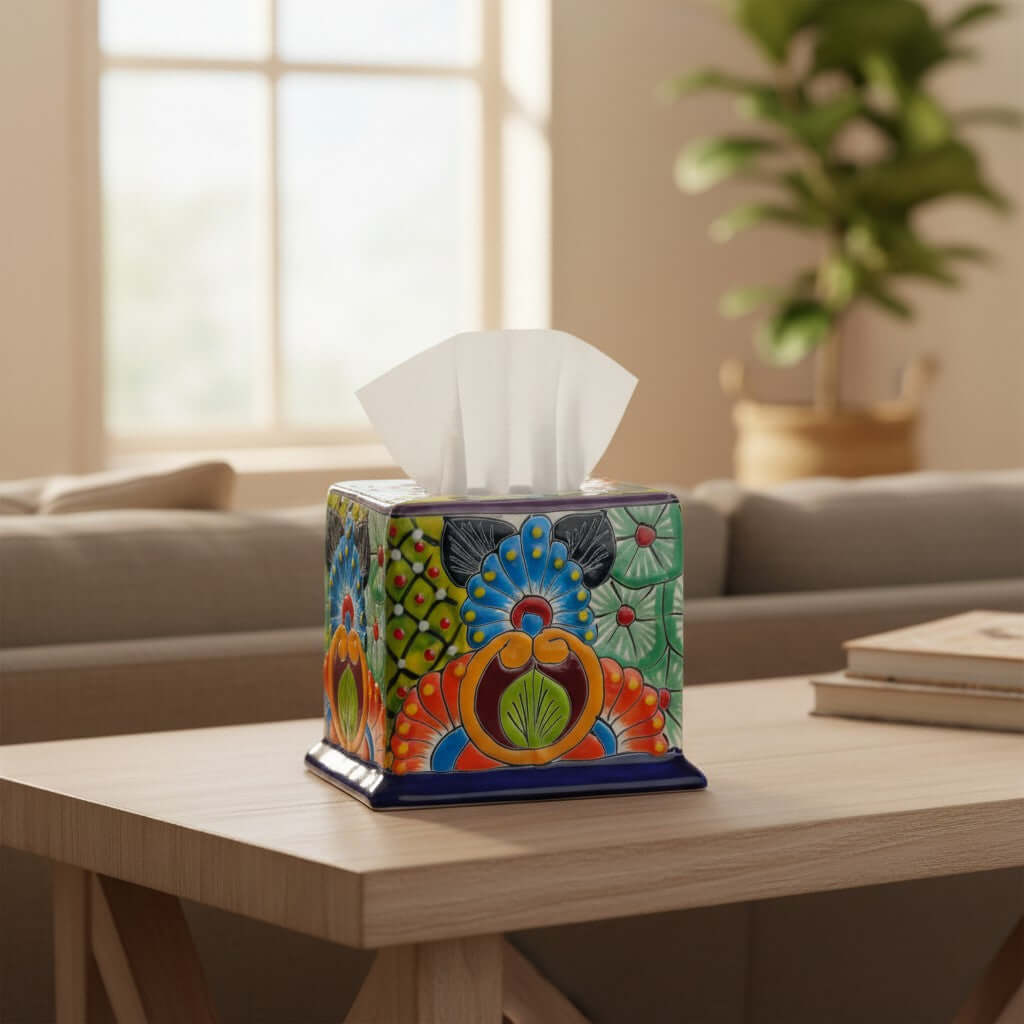 Talavera Tissue Box Cover | Colorful Hand-Painted Bathroom Decor Talavera Tissue Box La Vie Bien Talavera Tissue Box Cover | Colorful Hand-Painted Bathroom Decor