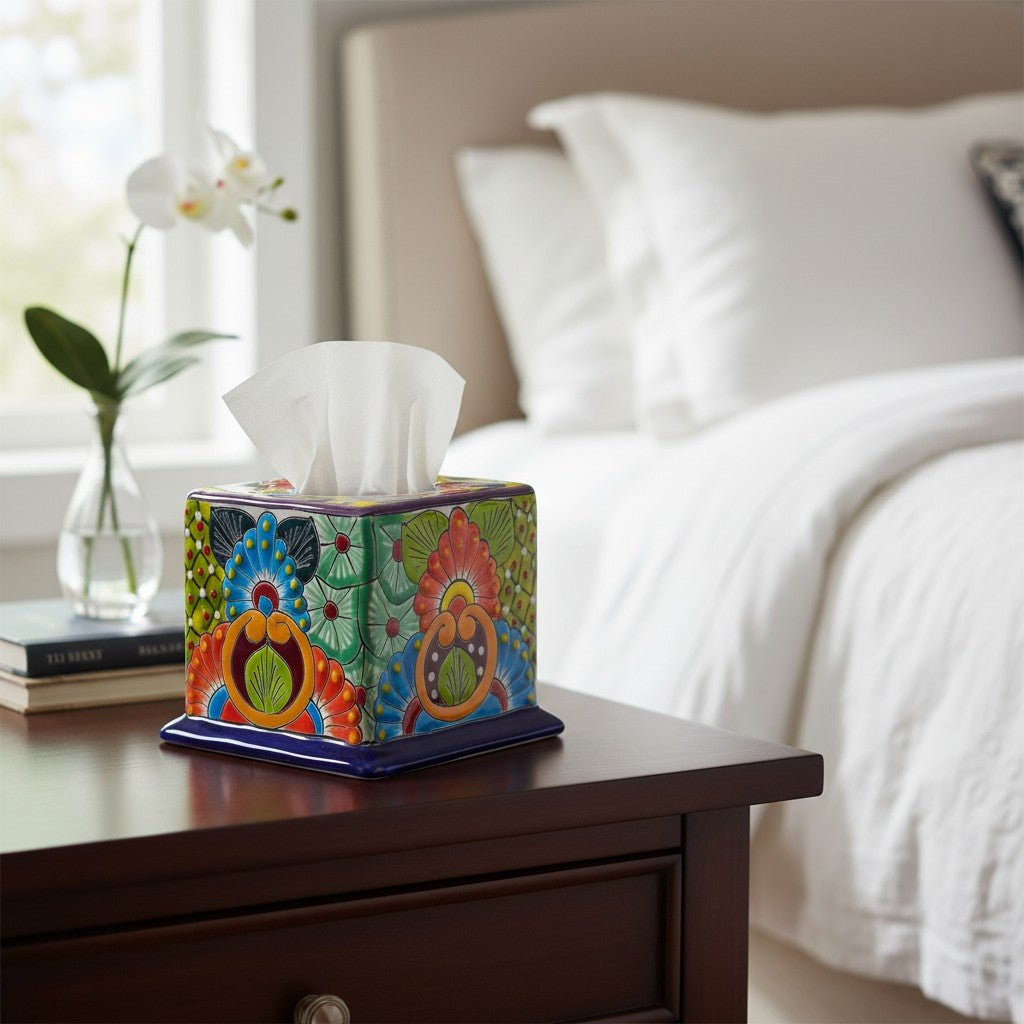 Talavera Tissue Box Cover | Colorful Hand-Painted Bathroom Decor Talavera Tissue Box La Vie Bien Talavera Tissue Box Cover | Colorful Hand-Painted Bathroom Decor