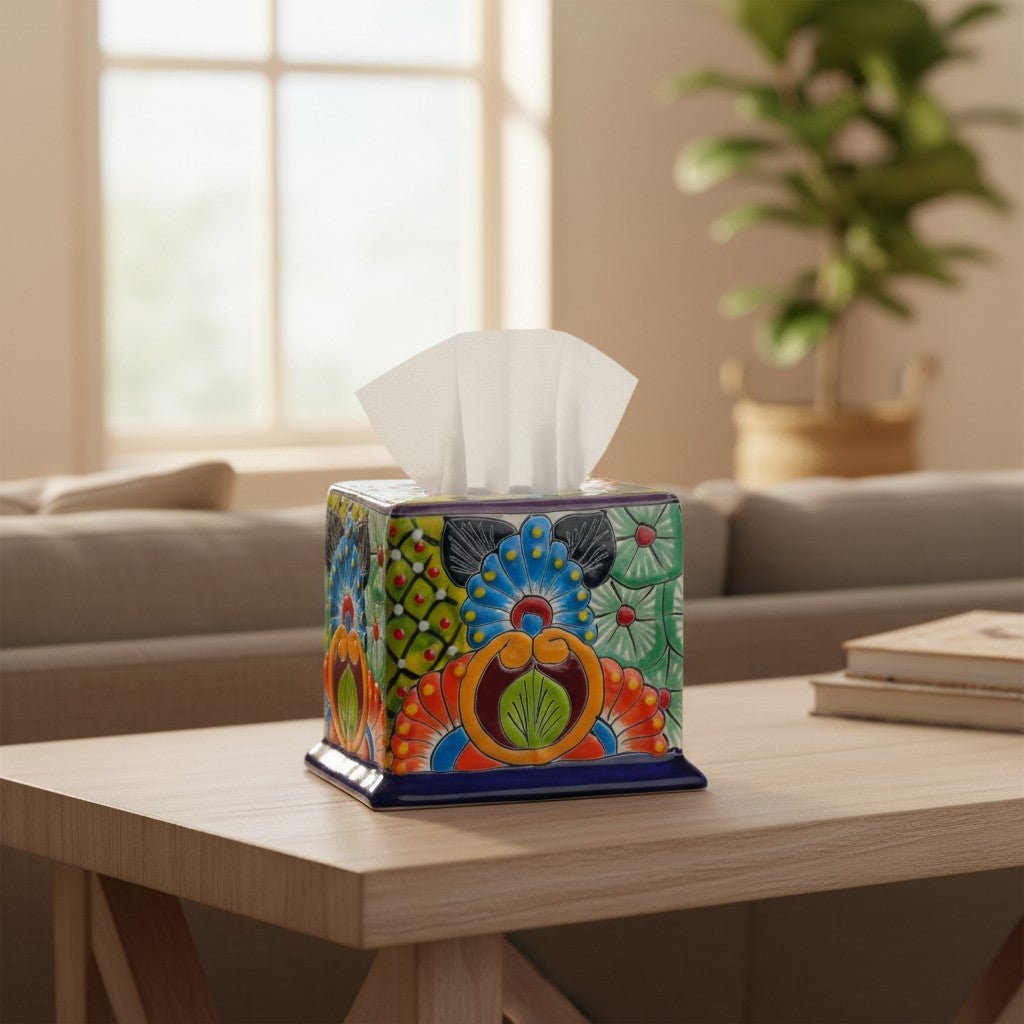 Talavera Tissue Box Cover | Colorful Hand-Painted Bathroom Decor Talavera Tissue Box La Vie Bien Talavera Tissue Box Cover | Colorful Hand-Painted Bathroom Decor