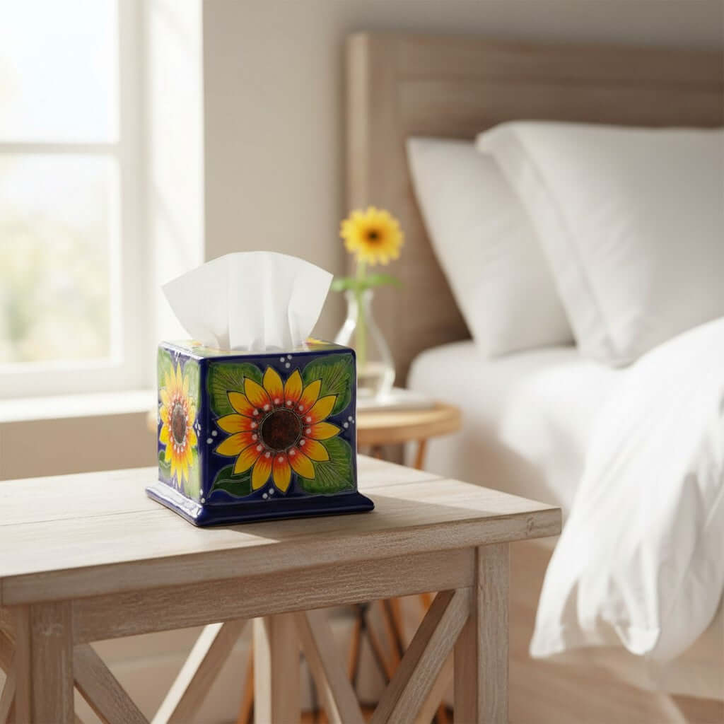 Talavera Tissue Box Cover | Sunflower Design Talavera Tissue Box La Vie Bien Talavera Tissue Box Cover | Sunflower Design