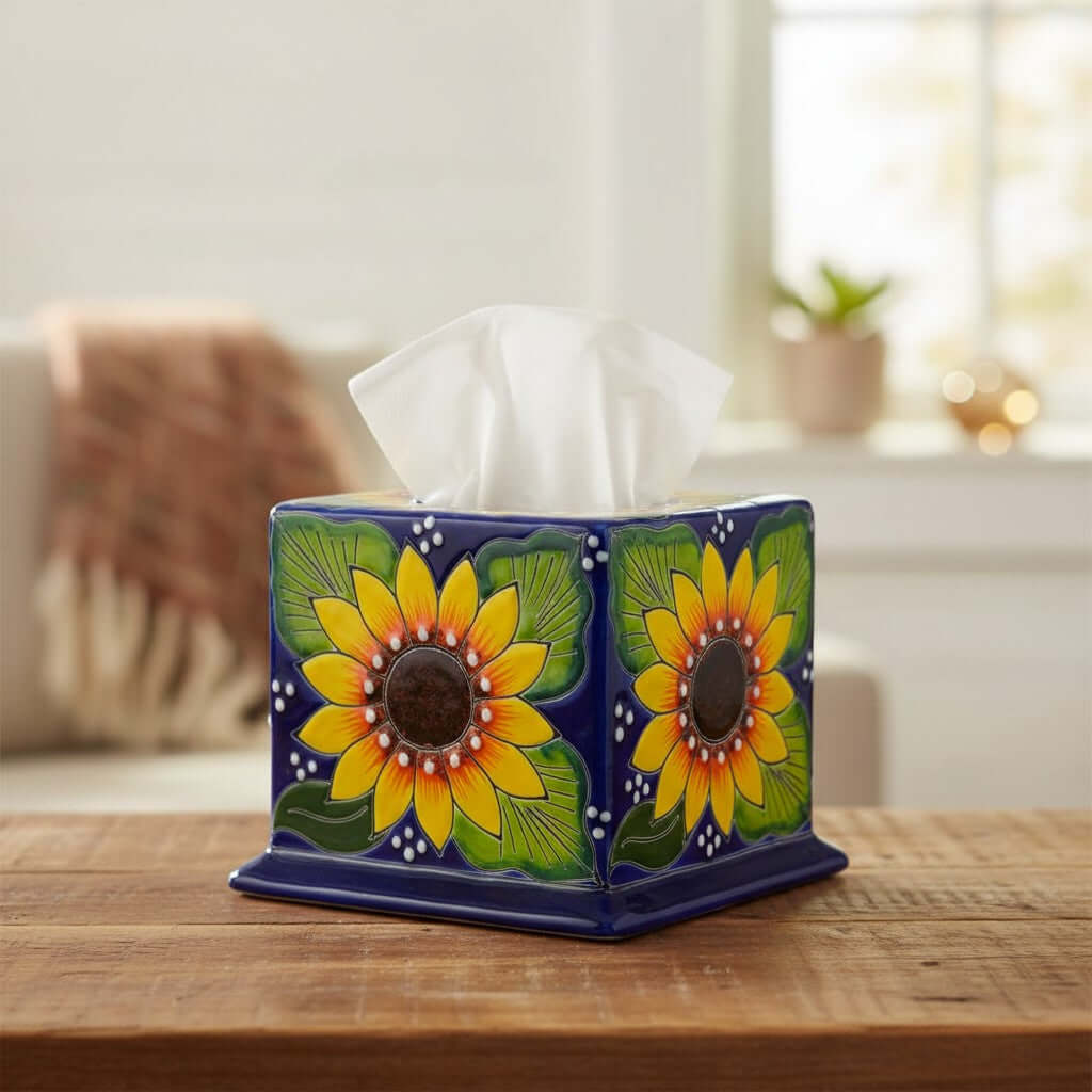Talavera Tissue Box Cover | Sunflower Design Talavera Tissue Box La Vie Bien Talavera Tissue Box Cover | Sunflower Design