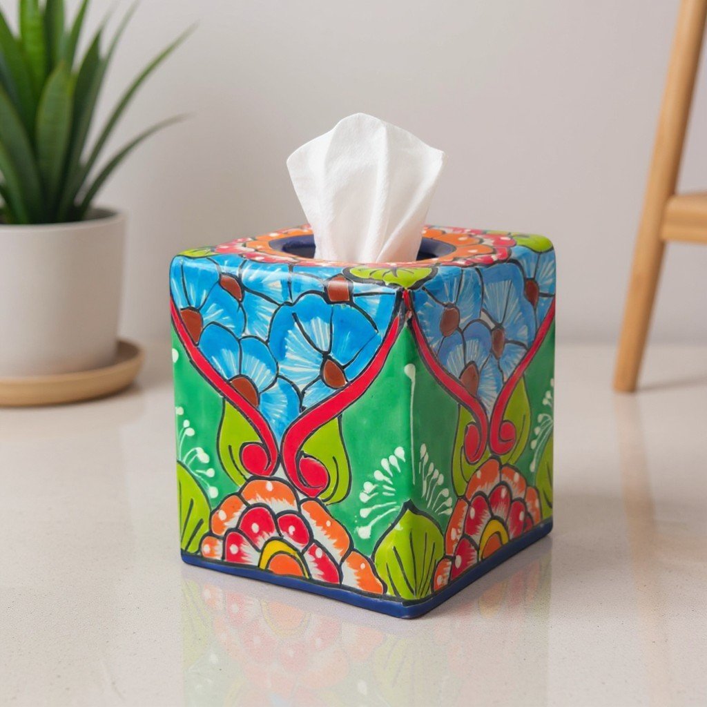 Talavera Tissue Holder | Multicolor Hand-Painted Accent Talavera Tissue Box La Vie Bien Talavera Tissue Holder | Multicolor Hand-Painted Accent