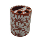 Talavera Toothbrush Holder | Brown & White Floral Talavera Toothbrush Holder La Vie Bien Talavera Toothbrush Holder | Brown & White Floral
