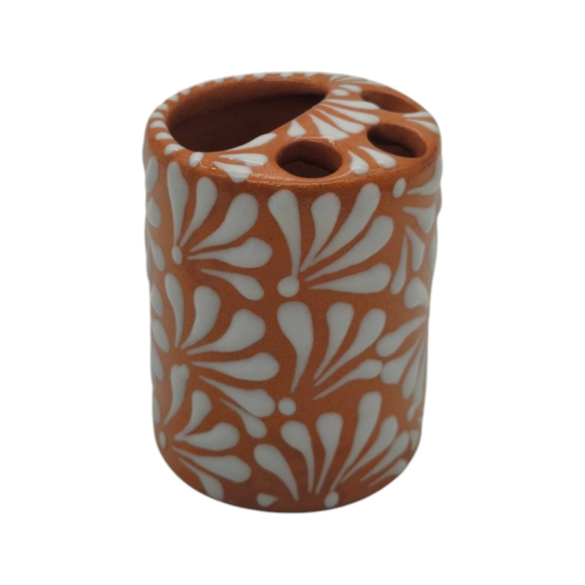 Talavera Toothbrush Holder | Brown & White Floral Talavera Toothbrush Holder La Vie Bien Talavera Toothbrush Holder | Brown & White Floral