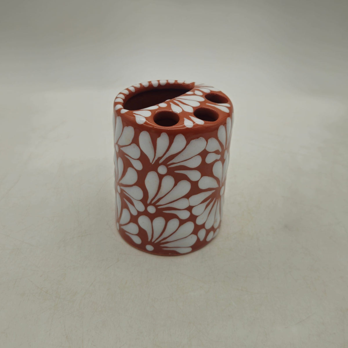 Talavera Toothbrush Holder | Brown & White Floral