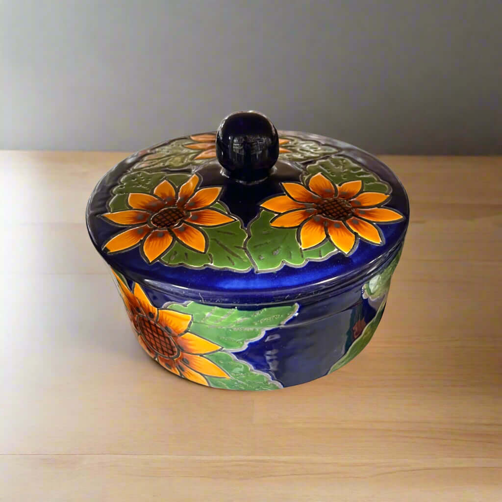 Talavera Tortilla Warmer | Handmade Sunflower Mexican Pottery Talavera Tortilla Warmer La Vie Bien Talavera Tortilla Warmer | Handmade Sunflower Mexican Pottery