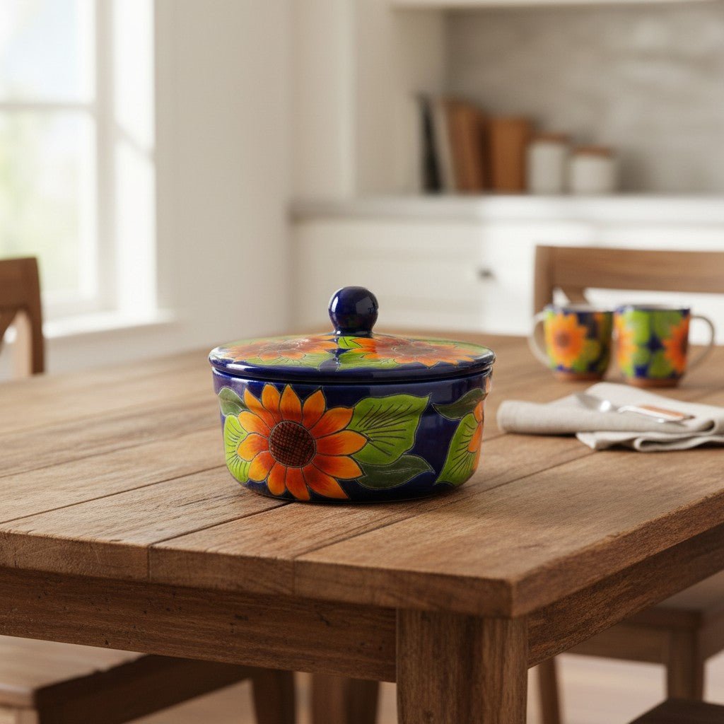 Talavera Tortilla Warmer | Handmade Sunflower Mexican Pottery Talavera Tortilla Warmer La Vie Bien Talavera Tortilla Warmer | Handmade Sunflower Mexican Pottery