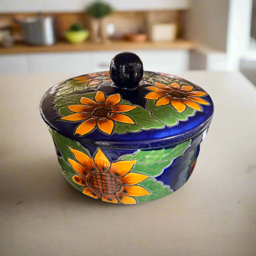 Talavera Tortilla Warmer | Handmade Sunflower Mexican Pottery Talavera Tortilla Warmer La Vie Bien Talavera Tortilla Warmer | Handmade Sunflower Mexican Pottery