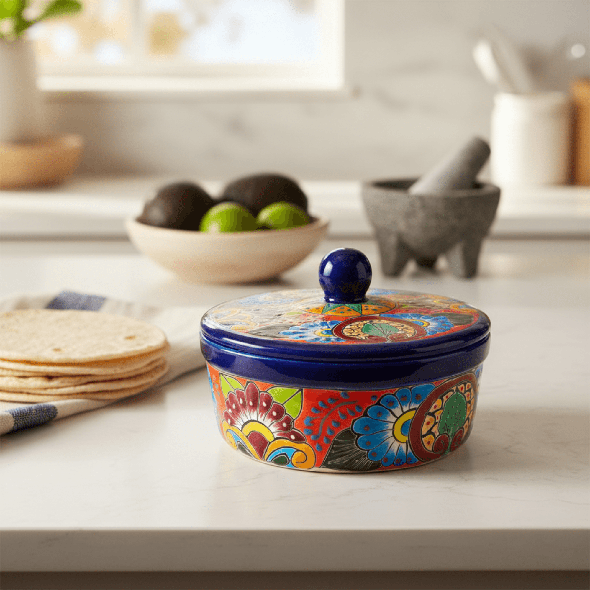 Talavera Tortilla Warmer | Hand-Painted Mexican Ceramic Dish