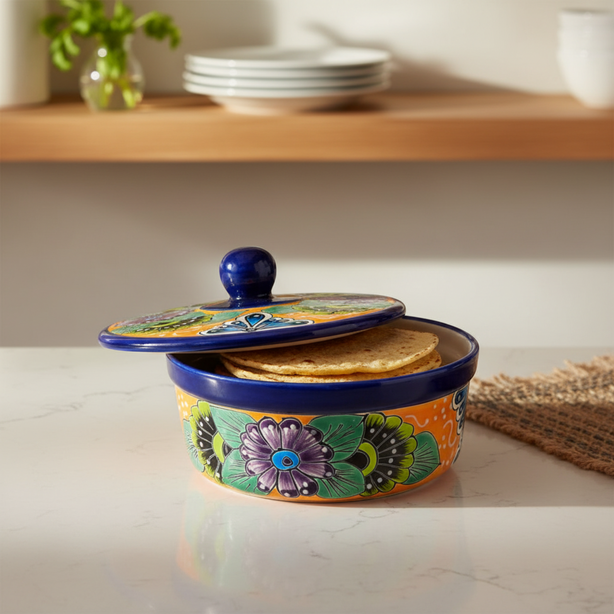 Talavera Tortilla Warmer | Hand-Painted Mexican Ceramic Dish