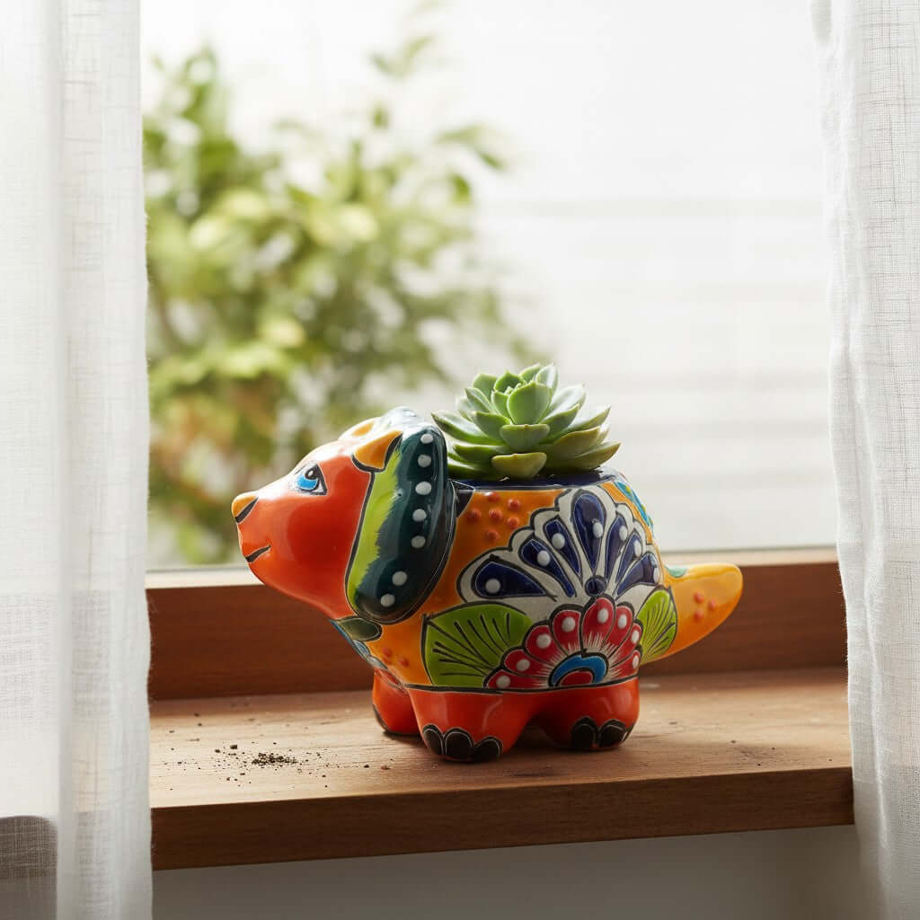 Talavera Triceratops Planter | Colorful Mexican Succulent Pot Talavera Planter La Vie Bien Talavera Triceratops Planter | Colorful Mexican Succulent Pot
