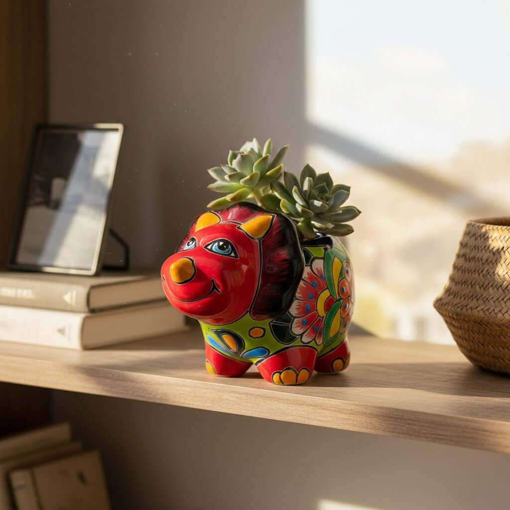 Talavera Triceratops Planter | Colorful Mexican Succulent Pot Talavera Planter La Vie Bien Talavera Triceratops Planter | Colorful Mexican Succulent Pot