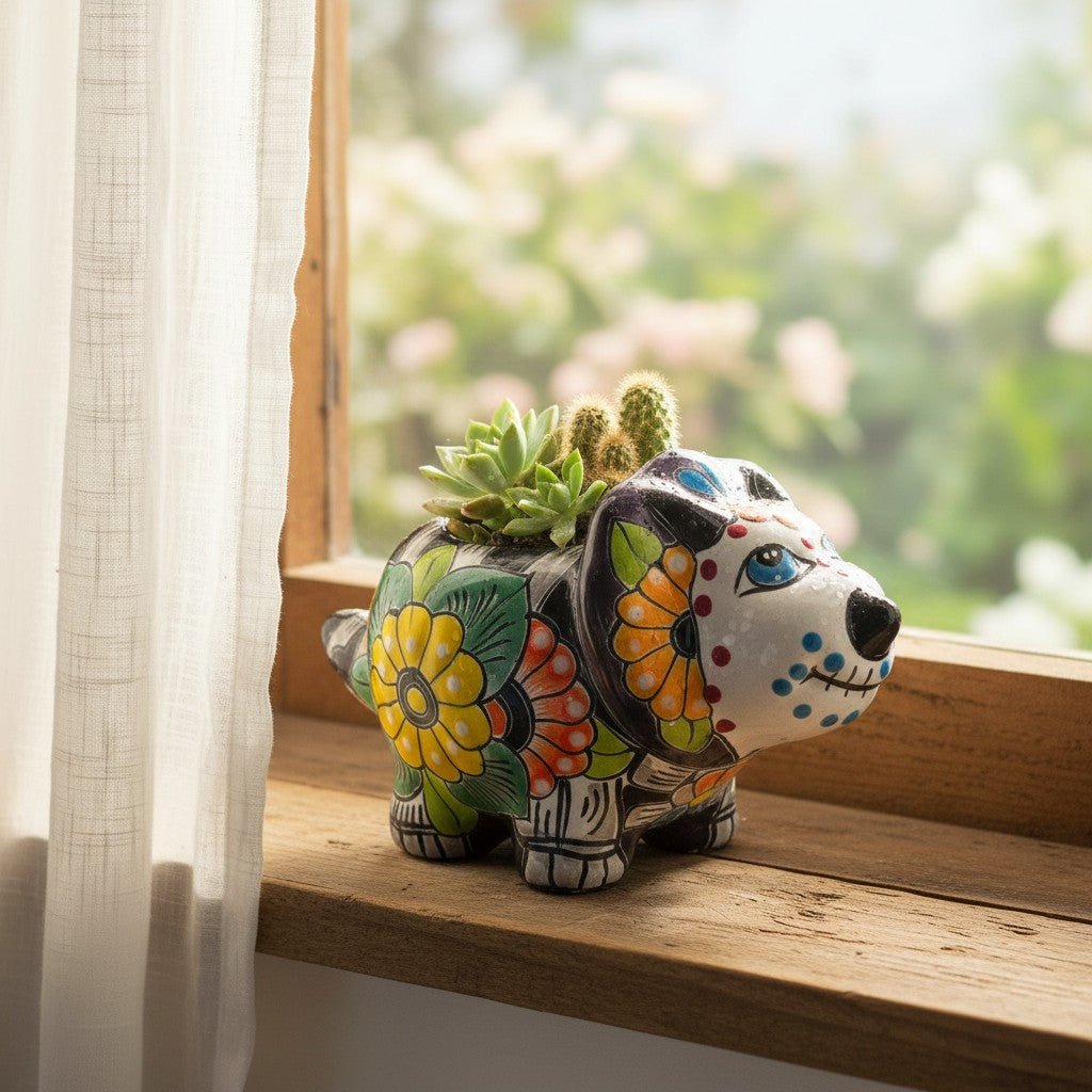 Talavera Triceratops Planter | Day of the Dead Dinosaur Talavera Planter La Vie Bien Talavera Triceratops Planter | Day of the Dead Dinosaur