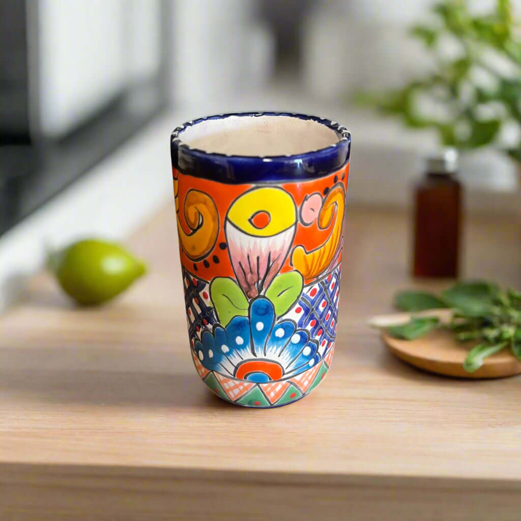 Talavera Tumbler Cup | Hand - Painted Mexican Ceramic Glass Talavera Tumbler La Vie Bien Talavera Tumbler Cup | Hand - Painted Mexican Ceramic Glass