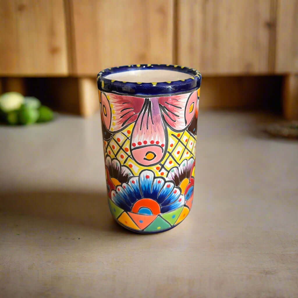 Talavera Tumbler Cup | Hand - Painted Mexican Ceramic Glass Talavera Tumbler La Vie Bien Talavera Tumbler Cup | Hand - Painted Mexican Ceramic Glass
