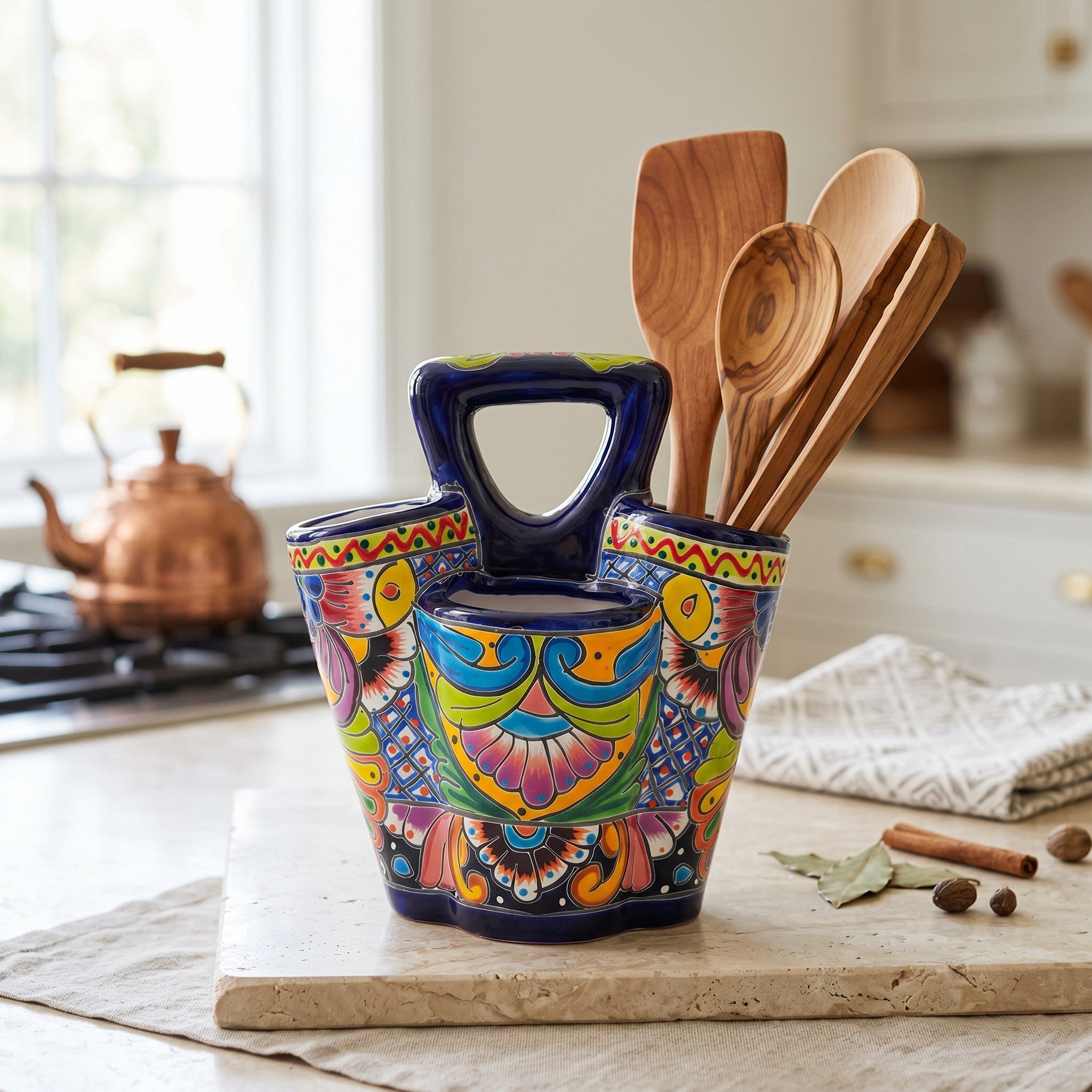Talavera Utensil Holder | Hand-Painted Mexican Kitchen Organizer Talavera Utensil Holder La Vie Bien Talavera Utensil Holder | Hand-Painted Mexican Kitchen Organizer