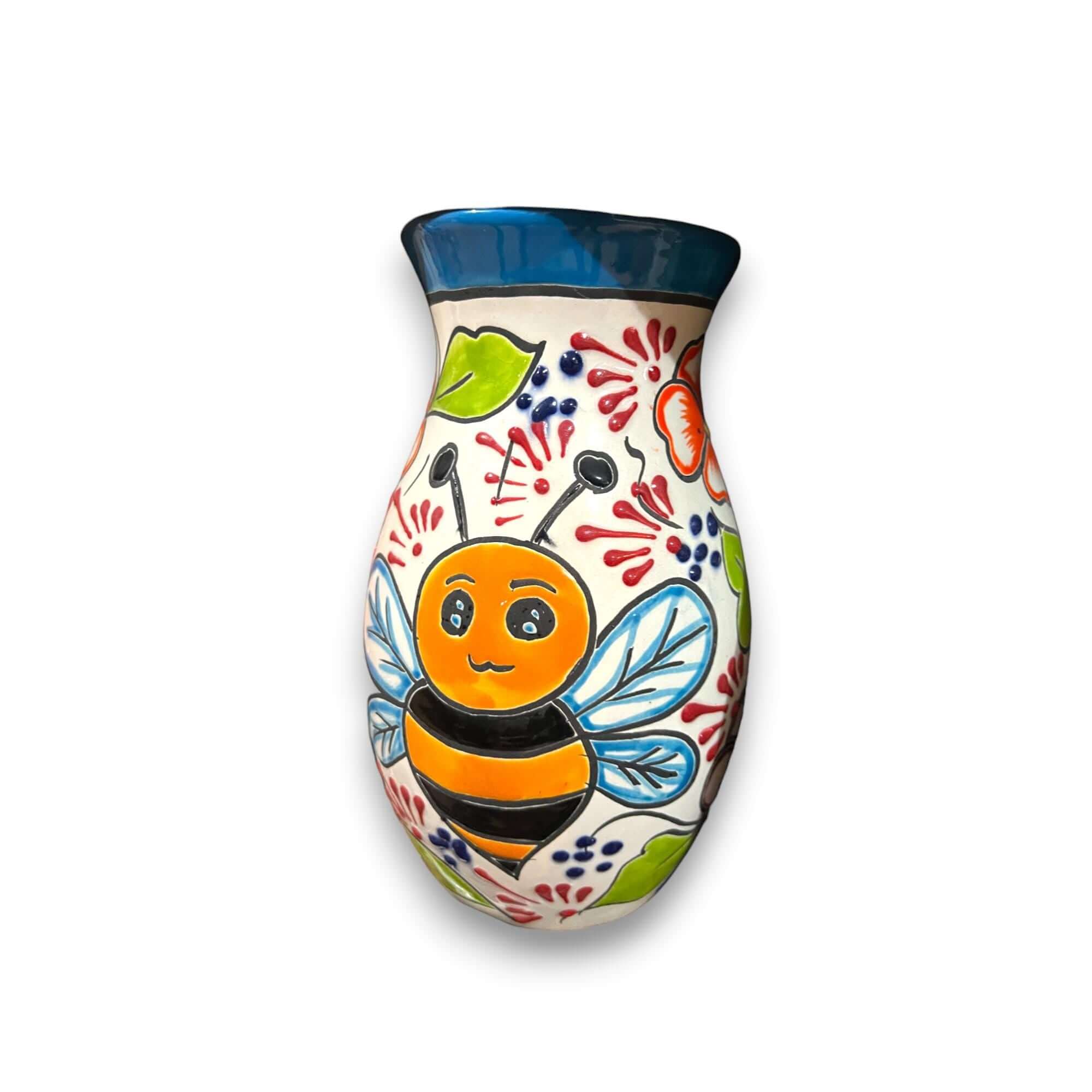 Talavera Vase with Bumble Bee Art | Hand-Painted Mexican Pottery Talavera Vase La Vie Bien Talavera Vase with Bumble Bee Art | Hand-Painted Mexican Pottery