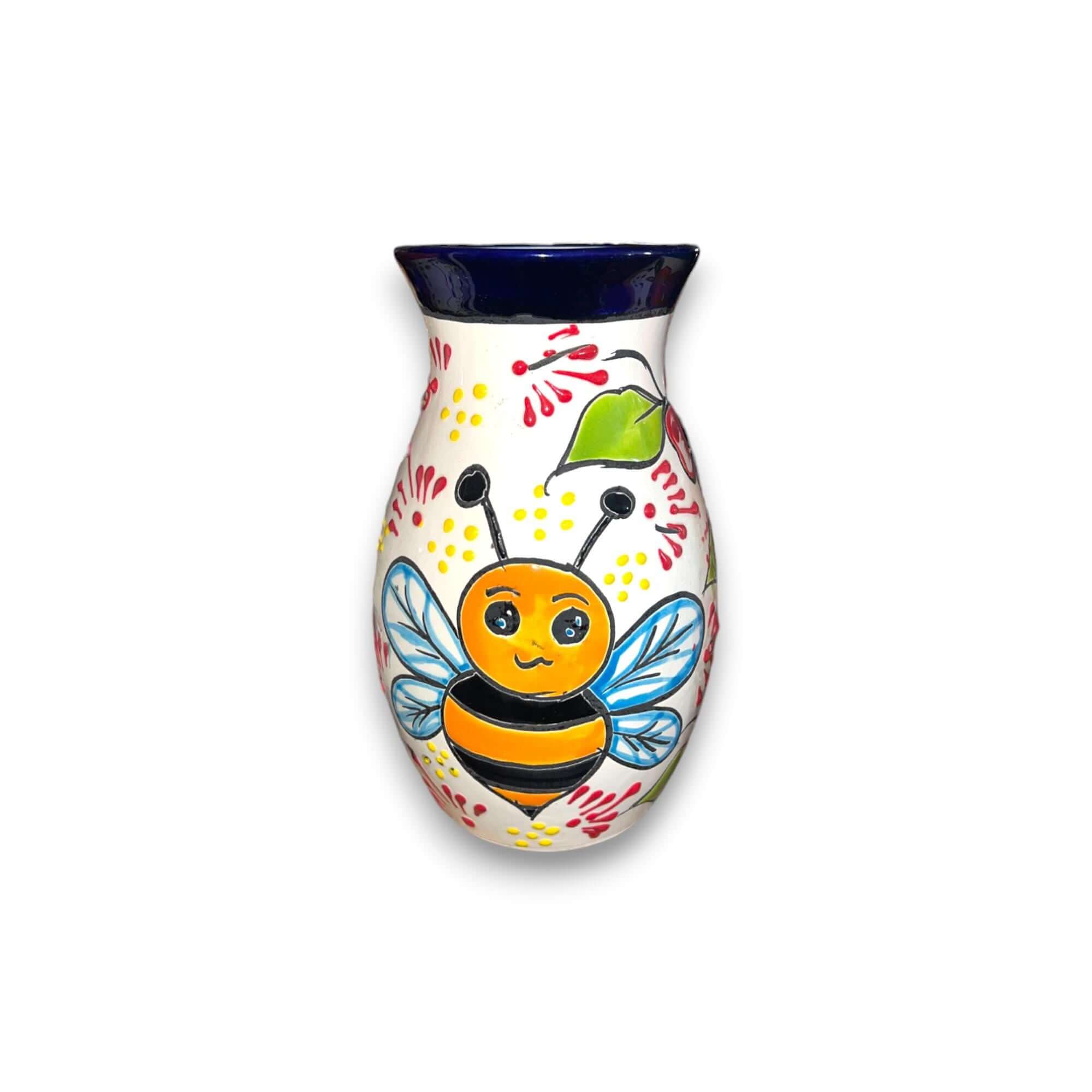 Talavera Vase with Bumble Bee Art | Hand-Painted Mexican Pottery Talavera Vase La Vie Bien Talavera Vase with Bumble Bee Art | Hand-Painted Mexican Pottery