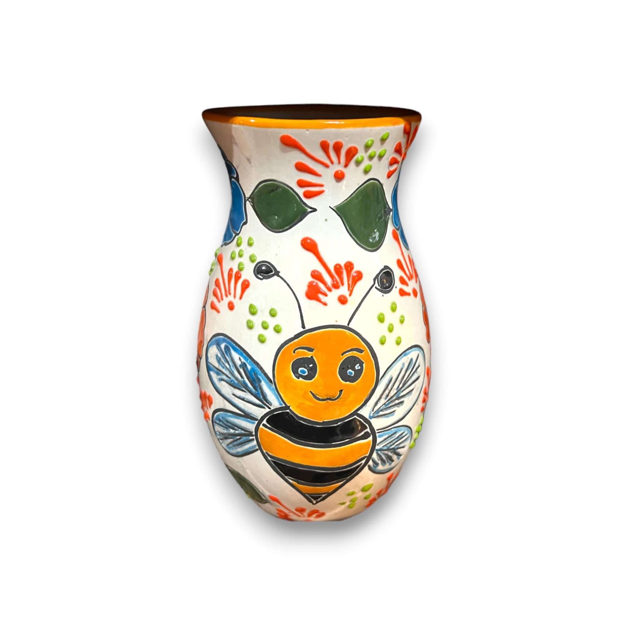 Talavera Vase with Bumble Bee Art | Hand - Painted Mexican Pottery Talavera Vase La Vie Bien Talavera Vase with Bumble Bee Art | Hand - Painted Mexican Pottery
