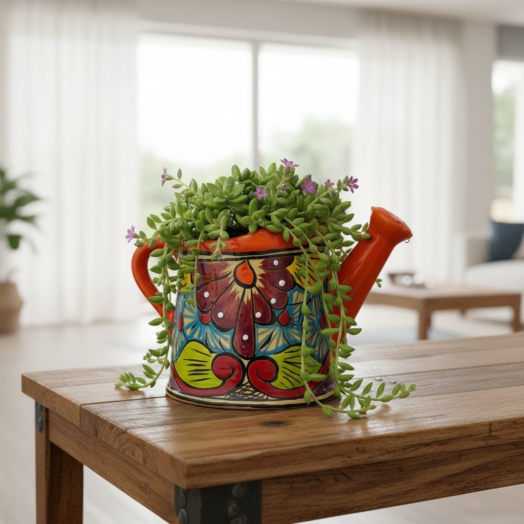 Talavera Watering Can Planter | Hand - Painted Mexican Pottery Talavera Planter La Vie Bien Talavera Watering Can Planter | Hand - Painted Mexican Pottery